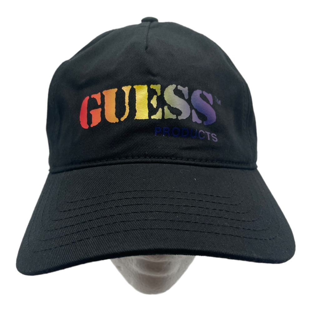 Guess Products Los Angeles Black Rainbow Logo Strapback Hat Cap OSFA